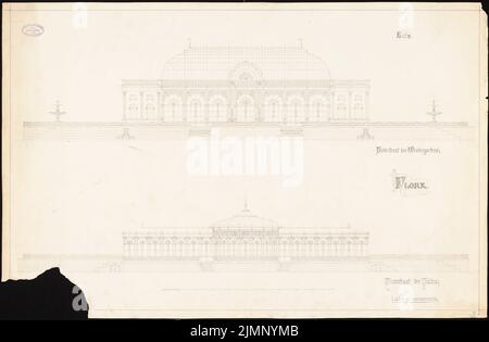 Felten, Josef (1799-1880), giardino d'inverno »Flora«, Berlino (1871-1871): Viste, vista frontale e fronte posteriore. Inchiostro su cartone, 66,1 x 100,9 cm (compresi i bordi di scansione) Felten, Josef (1799-1880): Wintergarten »Flora«, Berlino Foto Stock