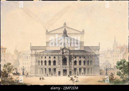 Lüthi & Klemm, Teatro a Halle/Saale (1884): Vista. Acquerello Tusche, bianco con bordo, su cartone, 37 x 56,2 cm (compresi i bordi di scansione) Lüthi & Klemm : Teatro, Halle/Saale Foto Stock