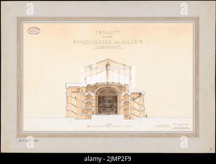 Lüthi & Klemm, Teatro a Halle/Saale (1884): Sezione trasversale. Acquerello Tusche, cartoncino bianco, su cartone, 54,9 x 77,1 cm (compresi i bordi di scansione) Lüthi & Klemm : Teatro, Halle/Saale Foto Stock