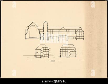 Poelzig Hans (1869-1936), monastero francescano sullo Spittelberg, Glatz. Progetto preliminare (09,1915): Progetto C, tagli 1: 200. Rottura leggera su carta, 61,1 x 83,7 cm (compresi i bordi di scansione) Poelzig Hans (1869-1936): Franziskanerkloster auf dem Spittelberg, Glatz. Vorprojekt Foto Stock