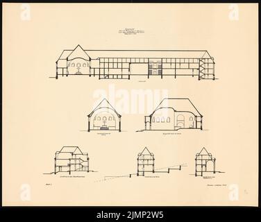 Poelzig Hans (1869-1936), monastero francescano sullo Spittelberg, Glatz. Progetto preliminare (1st ottobre 1915): Tagli 1: 200. Rottura leggera su carta, 71,6 x 89,8 cm (compresi i bordi di scansione) Poelzig Hans (1869-1936): Franziskanerkloster auf dem Spittelberg, Glatz. Vorprojekt Foto Stock