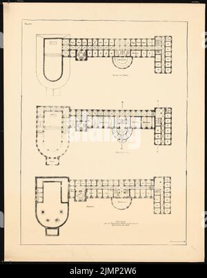 Poelzig Hans (1869-1936), monastero francescano sullo Spittelberg, Glatz. Progetto preliminare (09,1915): Progetto C, planimetrie dei tre piani. Rottura leggera su carta, 85,9 x 67,3 cm (compresi i bordi di scansione) Poelzig Hans (1869-1936): Franziskanerkloster auf dem Spittelberg, Glatz. Vorprojekt Foto Stock