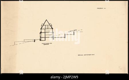 Poelzig Hans (1869-1936), monastero francescano sullo Spittelberg, Glatz (09,1915): Progetto A, tagliato attraverso l'edificio. Rottura leggera su carta, 32,9 x 57,2 cm (compresi i bordi di scansione) Poelzig Hans (1869-1936): Franziskanerkloster auf dem Spittelberg, Glatz Foto Stock