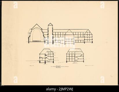 Poelzig Hans (1869-1936), monastero francescano sullo Spittelberg, Glatz. Progetto preliminare (09,1915): Progetto C, tagli. Rottura leggera su carta, 61,3 x 84 cm (compresi i bordi di scansione) Poelzig Hans (1869-1936): Franziskanerkloster auf dem Spittelberg, Glatz. Vorprojekt Foto Stock