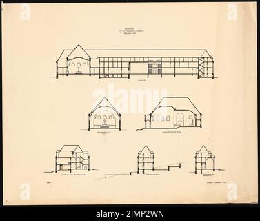 Poelzig Hans (1869-1936), monastero francescano sullo Spittelberg, Glatz. Progetto preliminare (1st ottobre 1915): B, tagli 1: 200. Rottura leggera su carta, 71,6 x 89,9 cm (compresi i bordi di scansione) Poelzig Hans (1869-1936): Franziskanerkloster auf dem Spittelberg, Glatz. Vorprojekt Foto Stock