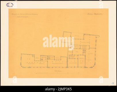 Giesenberg Edgar (1851-1892), sviluppo del Kaiser-Wilhelm-Straße a Berlino (senza data): Grundriss 1st piano delle proprietà meridionali. Matita colorata su trasparente, su cartone, 55,8 x 75,7 cm (compresi i bordi di scansione) Giesenberg Edgar (1851-1892): Bebauung der Kaiser-Wilhelm-Straße, Berlino Foto Stock