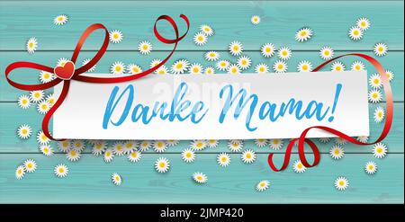 Banner Danke Mama in carta daisy di legno turchese Foto Stock