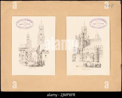 Nohl Maximilian (1830-1863), cattedrale di Palermo (1858-1858): 2 viste prospettiche. Matita su cartone, 24 x 31,8 cm (compresi i bordi di scansione) Nohl Maximilian (1830-1863): Dom (S. Maria Assunta), Palermo Foto Stock