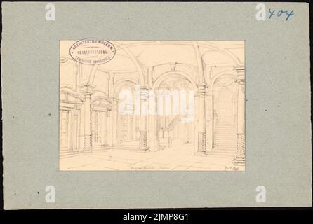 Nohl Maximilian (1830-1863), Palazzo Barolo, Torino (03.08.1858): Vista prospettica interna. Matita su carta, 20,6 x 30,7 cm (compresi i bordi di scansione) Nohl Maximilian (1830-1863): Palazzo Barolo, Torino Foto Stock