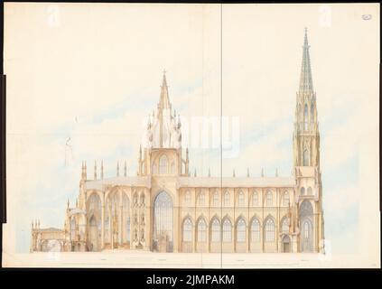 Stier Wilhelm (1799-1856), Votivkirche a Vienna (1854): Sezione longitudinale. Acquerello Tusche sulla scatola, 124,1 x 174,9 cm (compresi i bordi di scansione) Stier Wilhelm (1799-1856): Votivkirche, Wien Foto Stock