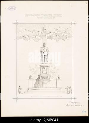 Hoffmann Emil (1845-1901), fontana con monumento Kaiser-Wilhelm a Lippstadt. Concorso mensile Novembre 1889 (probabilmente disegno originale) (02.12.1889): RISS 1:20. Inchiostro, matita su cartone, 67,8 x 51,7 cm (compresi i bordi di scansione) Hoffmann Emil (1845-1901): Brunnen mit Kaiser-Wilhelm-Denkmal, Lippstadt. Monatskonkurrenz Novembre 1889 (wahrscheinlich Originalzeichnung) Foto Stock