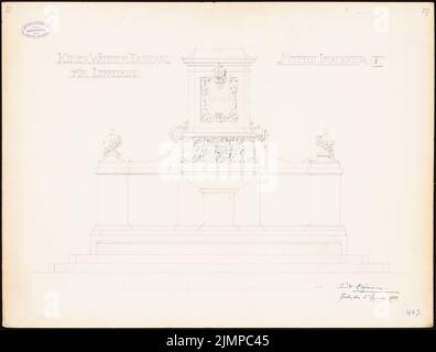 Hoffmann Emil (1845-1901), fontana con monumento Kaiser-Wilhelm a Lippstadt. Concorso mensile Novembre 1889 (probabilmente disegno originale) (02.12.1889): RISS 1:10. Matita su cartone, 51,3 x 67,8 cm (compresi i bordi di scansione) Hoffmann Emil (1845-1901): Brunnen mit Kaiser-Wilhelm-Denkmal, Lippstadt. Monatskonkurrenz Novembre 1889 (wahrscheinlich Originalzeichnung) Foto Stock