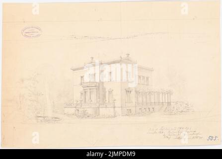 Hoffmann Emil (1845-1901), Villa (1869): Vista prospettica, (pre-schizzo di Inv.No 2331). Matita su carta, 32,5 x 48,4 cm (compresi i bordi di scansione) Hoffmann Emil (1845-1901): Villa Foto Stock