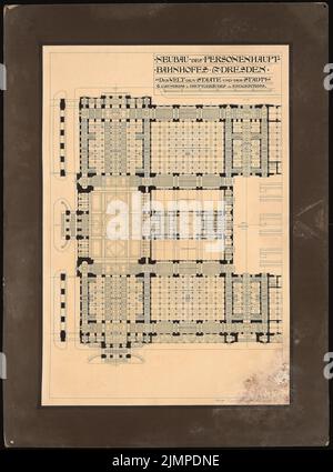 Schmalz otto (1861-1915), Stazione Centrale di Dresda (1892): Pianta dell'edificio della reception, piano terra. Acquerello Tusche sulla scatola, 126,4 x 93,5 cm (compresi i bordi di scansione) Schmalz otto (1861-1906): Hauptbahnhof, Dresda Foto Stock