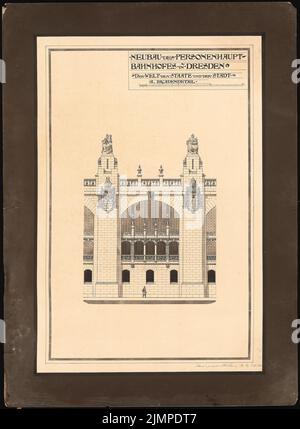 Schmalz otto (1861-1915), Stazione Centrale di Dresda (1892): FachaDENTail. Acquerello Tusche sulla scatola, 126,6 x 92,9 cm (compresi i bordi di scansione) Schmalz otto (1861-1906): Hauptbahnhof, Dresda Foto Stock