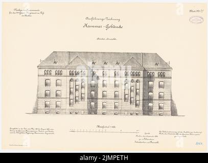 Schönhals, caserme del 4th guardaroba a piedi, Berlin-Moabit (1891-1893): Edificio camera: Vista posteriore 1: 100. Litografia colorata sul cartone, 48,8 x 66,3 cm (compresi i bordi di scansione) Schönhals : Kaserne des 4. Garderegiments zu Fuß, Berlin-Moabit Foto Stock