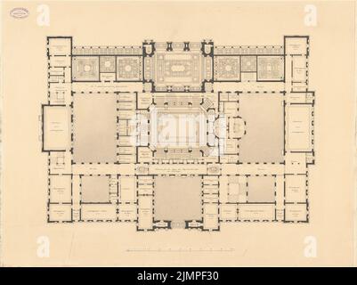 Seeling Heinrich (1852-1932), Reichstag, Berlino. Seconda gara (1882): Grundriss og. Inchiostro, acquerello a matita, bianco con titolo su cartone, 64,7 x 86,5 cm (compresi i bordi di scansione) Seeling Heinrich (1852-1932): Reichstag, Berlino. Zweiter Wettbewerb Foto Stock