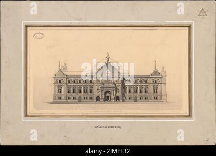 Seeling Heinrich (1852-1932), Reichstag, Berlino. Secondo concorso (1882): Vista laterale. Acquerello Tusche sulla scatola, 61,6 x 90,5 cm (compresi i bordi di scansione) Seeling Heinrich (1852-1932): Reichstag, Berlino. Zweiter Wettbewerb Foto Stock