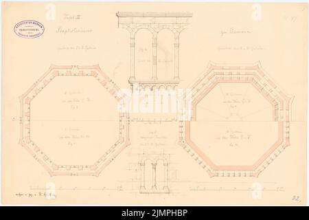 Spielberg Herrmann (1827-1886), Battistero della Cattedrale di Cremona (senza DAT.): 2 galleria rotonda, 2 portici. Inchiostro, matita acquarello su carta, 30,8 x 46,2 cm (compresi i bordi di scansione) Spielberg Herrmann (1827-1886): Battisterio des Doms, Cremona Foto Stock