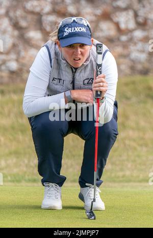 L’Ashleigh Buhai del Sudafrica è sul green 9th durante il quarto giorno dell’AIG Women’s Open a Muirfield a Gullane, Scozia. Data foto: Domenica 7 agosto 2022. Foto Stock