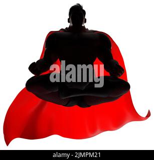 Supereroe meditando su White Silhouette 3D Render 2 Foto Stock