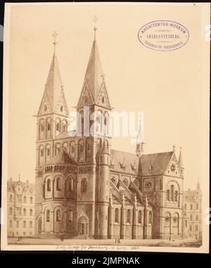 Güldenpfennig Arnold (1830-1908), Chiesa cattolica di San Giorgio, Amburgo (1886): Design romanico, vista prospettica. Foto su carta, 22,4 x 18,6 cm (compresi i bordi di scansione) Güldenpfennig Arnold (1830-1908): Katholische Kirche St. Georg, Amburgo Foto Stock