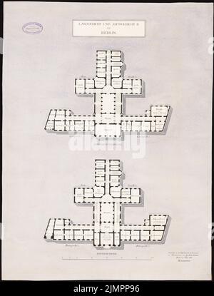 Herrmann Heinrich Ludwig Alexander (1821-1889), Tribunale distrettuale e Distrettuale II di Berlino (1884): Grundriss EG e 1: 300. Acquerello Tusche su carta, 63,1 x 48 cm (compresi i bordi di scansione) Herrmann Heinrich Ludwig Alexander (1821-1889): Land- und Amtsgericht II, Berlino Foto Stock
