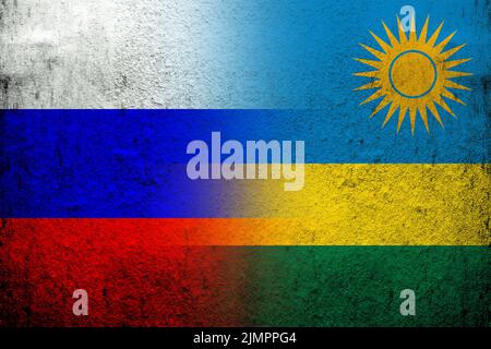 Bandiera nazionale della Federazione russa con bandiera nazionale della Repubblica del Ruanda. Grunge sfondo Foto Stock