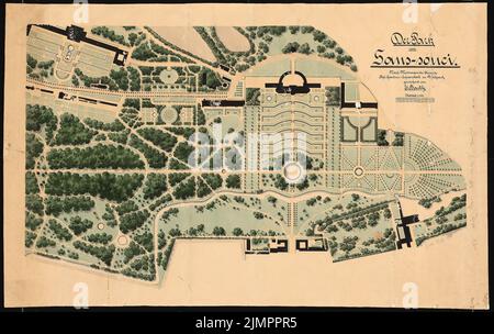 Barth Erwin (1880-1933), campo di misura esercizio nel parco di Sanssouci, Potsdam: Parco di Sanssouci nel piano 1: 1000, scala bar. Acquerello Tusche sulla scatola, 80,90 x 127,90 cm (compreso il bordo di scansione). Museo dell'architettura dell'Università tecnica di Berlino Inv. N. 40425. Barth Erwin (1880-1933): Feldmessübung im Park von Sanssouci, Potsdam Foto Stock