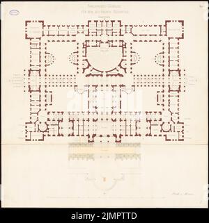 Strack & Herrmann, Reichstag, Berlino. Primo concorso (1872): Pianta piano terra 1: 200. Acquerello Tusche sulla scatola, 98,7 x 98,3 cm (compresi i bordi di scansione) Strack & Herrmann : Reichstag, Berlino. Erster Wettbewerb Foto Stock