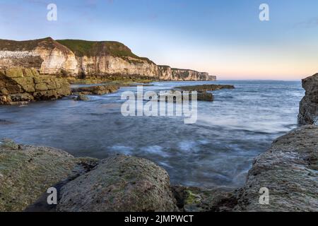 Una vista mattutina da Thornwick Nab sulla East Yorkshire Coast, Inghilterra, Regno Unito Foto Stock