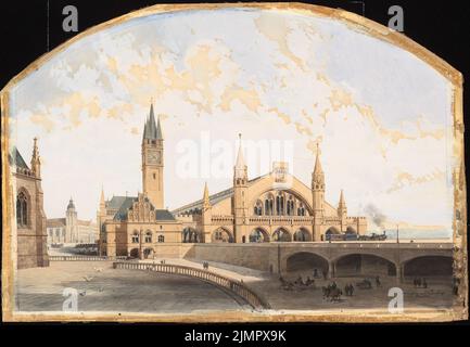 Schäfer & Hartung, Stazione Centrale di Colonia (1888): Vista prospettica. Acquerello Tusche sulla scatola, 61,3 x 88,5 cm (compresi i bordi di scansione) Schäfer & Hartung : Hauptbahnhof, Köln Foto Stock