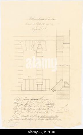 Lehmmübner Paul (1855-1916), Menkin Rittergut. Conversione dell'edificio stabile (1899): Dettaglio della finestra a feritoia 1: 5. Matita su carta, 49,4 x 31,8 cm (compresi i bordi di scansione) Lehmgrübner Paul (1855-1916): Rittergut Menkin. Umbau des Stallgebäudes Foto Stock