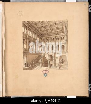 Hude Hermann von der (1830-1908), municipio di Berlino (municipio rosso). Schinkel Competition 1857 (1857): Vista prospettica della scala. Acquerello Tusche sulla scatola, 62,7 x 58,5 cm (compresi i bordi di scansione) Hude Hermann von der (1830-1908): Berliner Rathaus (Rotes Rathaus). Schinkelwettbewerb 1857 Foto Stock