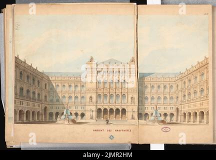 Hude Hermann von der (1830-1908), municipio di Berlino (municipio rosso). Concorso Schinkel 1857 (1857): Vista prospettica del cortile principale. Acquerello Tusche sulla scatola, 65,6 x 94,5 cm (compresi i bordi di scansione) Hude Hermann von der (1830-1908): Berliner Rathaus (Rotes Rathaus). Schinkelwettbewerb 1857 Foto Stock