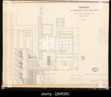 Lent Alfred (1836-1915), impianto di altoforno con ferrovia di collegamento. Schinkel Competition 1863 (1863): Dispositivo di carico e di setacciamento a pavimento nelle miniere di carbone; barra graduata. Inchiostro su cartone, 52,5 x 64 cm (compresi i bordi di scansione) Quaresima Alfred (1836-1915): Hochofenanlage mit Verbindungsbahn. Schinkelwettbewerb 1863 Foto Stock