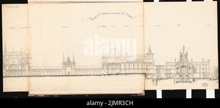 Wiethase Heinrich (1833-1893), Castello principesco sul Brauhausberg a Potsdam. Schinkel Competition 1862 (1862): Sezione trasversale; barra graduata. Inchiostro su cartone, 68,2 x 152,9 cm (compresi i bordi di scansione) Wiethase Heinrich (1833-1893): Fürstliches Schloss auf dem Brauhausberg, Potsdam. Schinkelwettbewerb 1862 Foto Stock