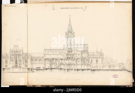 Wiethase Heinrich (1833-1893), Castello principesco sul Brauhausberg a Potsdam. Schinkel Competition 1862 (1862): Sezione longitudinale; barra graduata. Inchiostro su cartone, 66,8 x 103,4 cm (compresi i bordi di scansione) Wiethase Heinrich (1833-1893): Fürstliches Schloss auf dem Brauhausberg, Potsdam. Schinkelwettbewerb 1862 Foto Stock