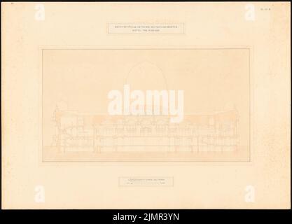Löw Wilhelm von, Reichstag, Berlino. Secondo concorso (1882): Sezione longitudinale 1: 200. Acquerello Tusche sulla scatola, 76,4 x 106,3 cm (compresi i bordi di scansione) Löw Wilhelm von : Reichstag, Berlino. Zweiter Wettbewerb Foto Stock