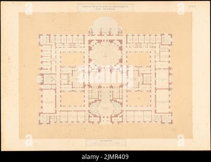 Löw Wilhelm von, Reichstag, Berlino. Secondo concorso (1882): Grundriss piano principale, 1: 200. Acquerello Tusche sulla scatola, 76,8 x 106,3 cm (compresi i bordi di scansione) Löw Wilhelm von : Reichstag, Berlino. Zweiter Wettbewerb Foto Stock