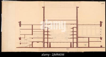 Emmerich Julius (1834-1917), Teatro di Berlino. Schinkel Competition 1861 (1861): Sezione trasversale; barra graduata. Acquerello Tusche sulla scatola, 79,7 x 160,3 cm (compresi i bordi di scansione) Emmerich Julius (1834-1917): Teatro, Berlino. Schinkelwettbewerb 1861 Foto Stock