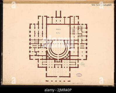 Emmerich Julius (1834-1917), Teatro di Berlino. Schinkel Competition 1861 (1861): Pianta del piano terra; Scala bar. Acquerello Tusche sulla scatola, 62,8 x 83,1 cm (compresi i bordi di scansione) Emmerich Julius (1834-1917): Teatro, Berlino. Schinkelwettbewerb 1861 Foto Stock