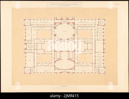 Löw Wilhelm von, Reichstag, Berlino. Secondo concorso (1882): Piano superiore, 1: 200. Acquerello Tusche sulla scatola, 76,7 x 106,4 cm (compresi i bordi di scansione) Löw Wilhelm von : Reichstag, Berlino. Zweiter Wettbewerb Foto Stock