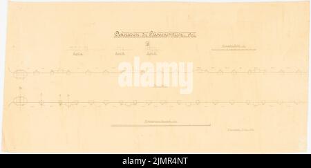Trip Julius (1857-1907), decorazioni stradali ad Hannover (06,1903): Pianta per la decorazione di Bahnhofstrasse 1: 200, 3 profili parziali 1: 100, 2 strisce in scala. Rottura leggera sul cartone, 39 x 78,9 cm (compresi i bordi di scansione) Trip Julius (1857-1907): Straßendekorationen, Hannover Foto Stock