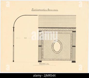 Barth Erwin (1880-1933), campo di misura e disegno esercizio nel portico al Castello di Sanssouci, Potsdam (ca 1901): 1 vista e 1 parte media 1:20 di un porticato in ferro, scala bar. Inchiostro su cartone, 33 x 40,4 cm (compresi i bordi di scansione) Barth Erwin (1880-1933): Feldmess- und Zeichenübung im Laubengang am Schloss Sanssouci, Potsdam Foto Stock