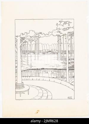 Barth Erwin (1880-1933), Sachsenplatz a Berlino-Charlottenburg. Pianificazione (1913): Vista prospettica con vista sul piccolo tempio della foresta dopo le razze di fiori. Pressione su cartone, 68,2 x 51,6 cm (compresi i bordi di scansione) Barth Erwin (1880-1933): Sachsenplatz, Berlino-Charlottenburg. Planung Foto Stock