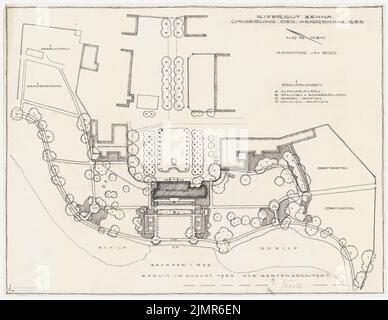 Barth Erwin (1880-1933), Rittergut Zei vicino a Güstrow (08,1930): Disegno per l'area intorno alla casa padronale nel piano 1: 500, leggenda. Matita su trasparente, 54,3 x 70,3 cm (compresi i bordi di scansione) Barth Erwin (1880-1933): Rittergut Zehna bei Güstrow Foto Stock