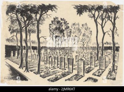 Barth Erwin (1880-1933), ampliamento dei cimiteri di Stolp (1930): Vista prospettica in vista di un campo di sepoltura a file. Carbone e matita su trasparente, 33,1 x 47,5 cm (compresi i bordi di scansione) Barth Erwin (1880-1933): Erweiterung der Friedhöfe, Stolp Foto Stock