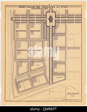 Barth Erwin (1880-1933), espansione dei cimiteri a Stolp (04,1930): Break break from Inv.-No 41163: Pianta della parte nordoccidentale della prevista espansione del cimitero con le linee di altitudine 1:500, scala bar. Leggera rottura sul cartone, 84 x 68,6 cm (compresi i bordi di scansione) Barth Erwin (1880-1933): Erweiterung der Friedhöfe, Stolp Foto Stock