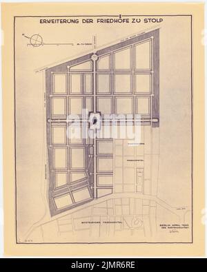 Barth Erwin (1880-1933), espansione dei cimiteri a Stolp (04,1930): Break break from Inv.-No 41160: Grundriss della prevista espansione con parti adiacenti del cimitero esistente 1: 1000, scala bar. Leggera rottura sul cartone, 85,1 x 68,1 cm (compresi i bordi di scansione) Barth Erwin (1880-1933): Erweiterung der Friedhöfe, Stolp Foto Stock